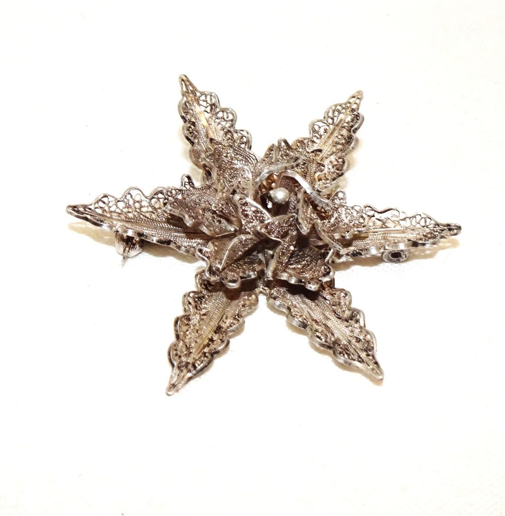 Vintage Filigree Snowflake Starburst Brooch Pin